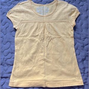 girls yellow t-shirt with silver rhinestone decoration on top; early 2000s y2k